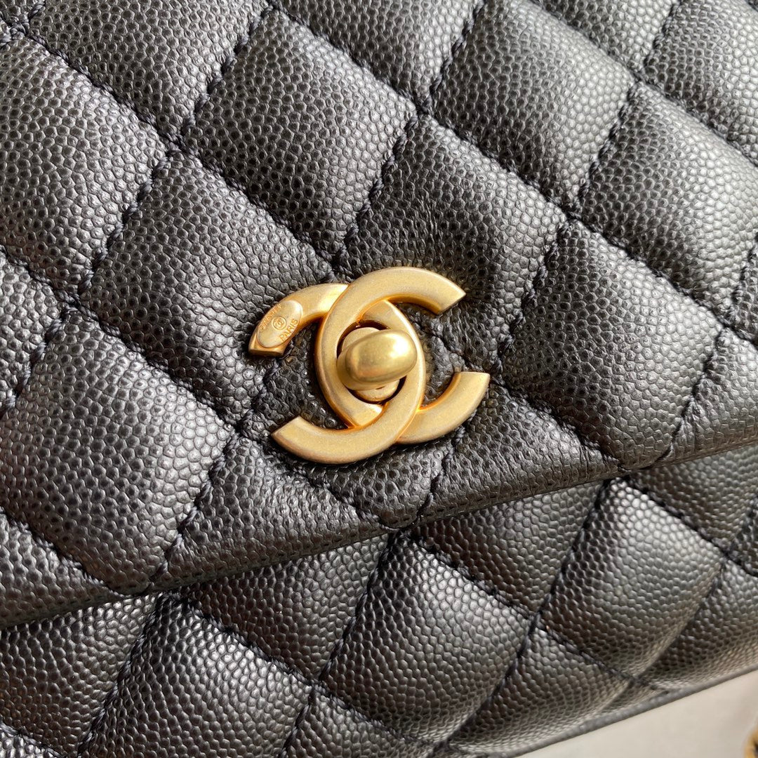 CHANEL 25S COCO HANDLE BAG 23 IN BLACK CAVIAR WITH GOLD HARDWARE