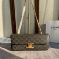 CELINE CHAIN SHOULDER BAG CLAUDE 33 IN BLACK TRIOMPHE CANVAS GOLD HARDWARE