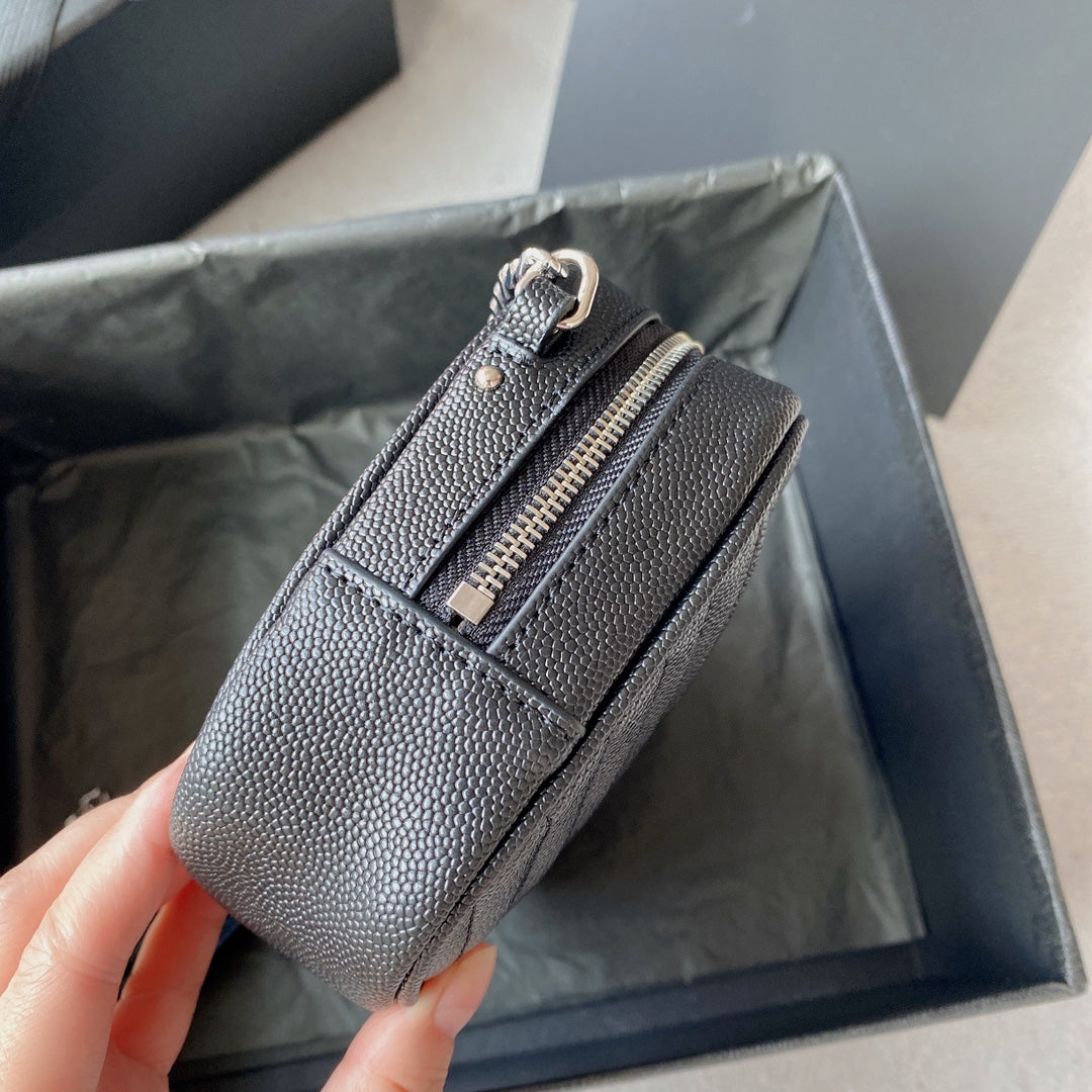 LOU MINI CAMERA BAG 19 IN BLACK CAVIAR PATTERN CALFSKIN SILVER HARDWARE