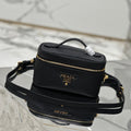 PRADA VANITY CASE 18 IN BLACK GRAINED CALFSKIN GOLD HARDWARE