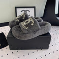 CHANEL THICK-SOLED SLIPPERS IN GREY SHEEP WOOL