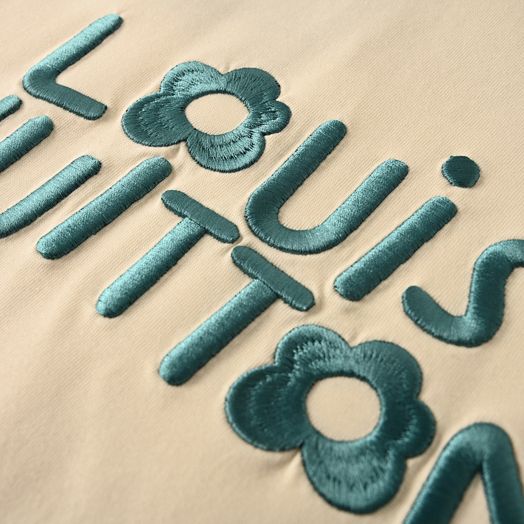 Louis Vuitton Short-Sleeve T-Shirt with Small Blue Floral Embroidered Lettering