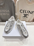 DIOR 25S SNEAKER IN SILVER LAMBSKIN AND MESH FABRIC WITH PEARL DETAILING