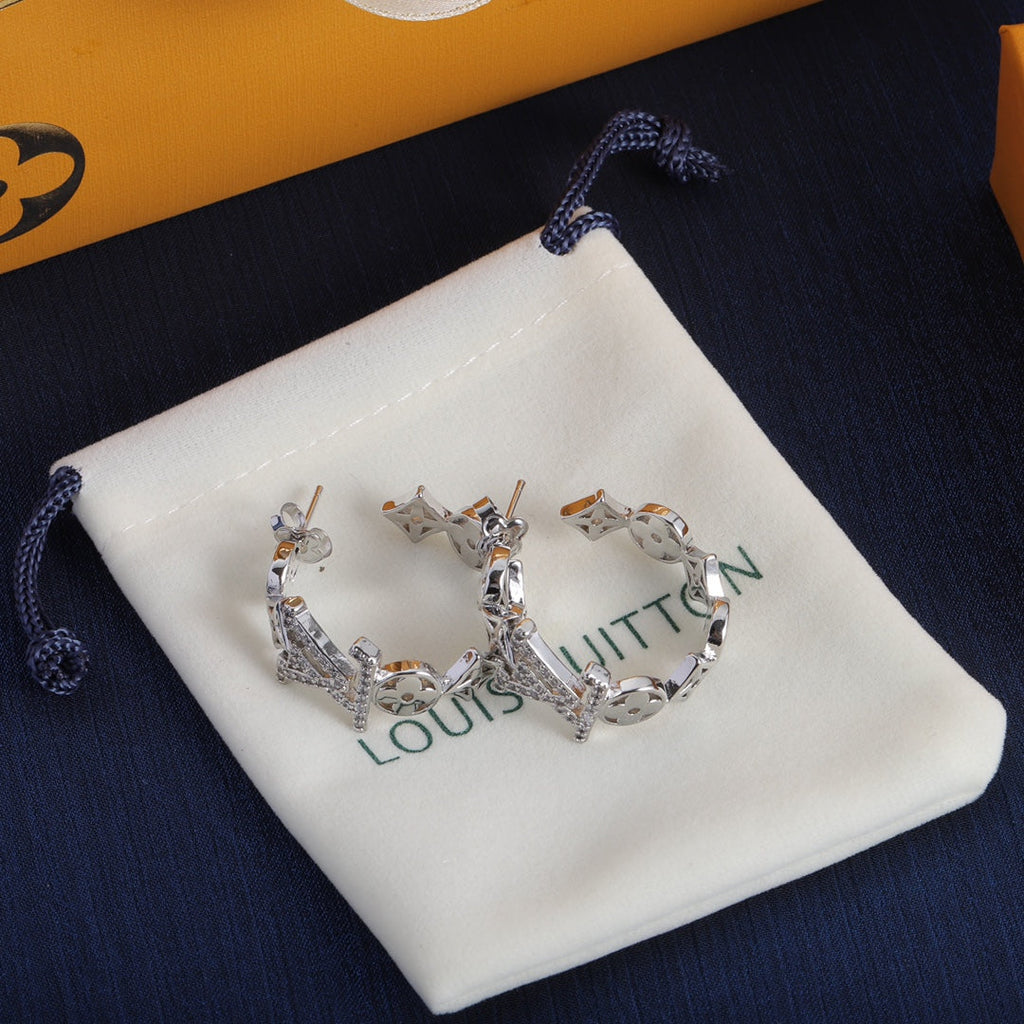 18K Louis Vuitton Script Diamonds Earrings