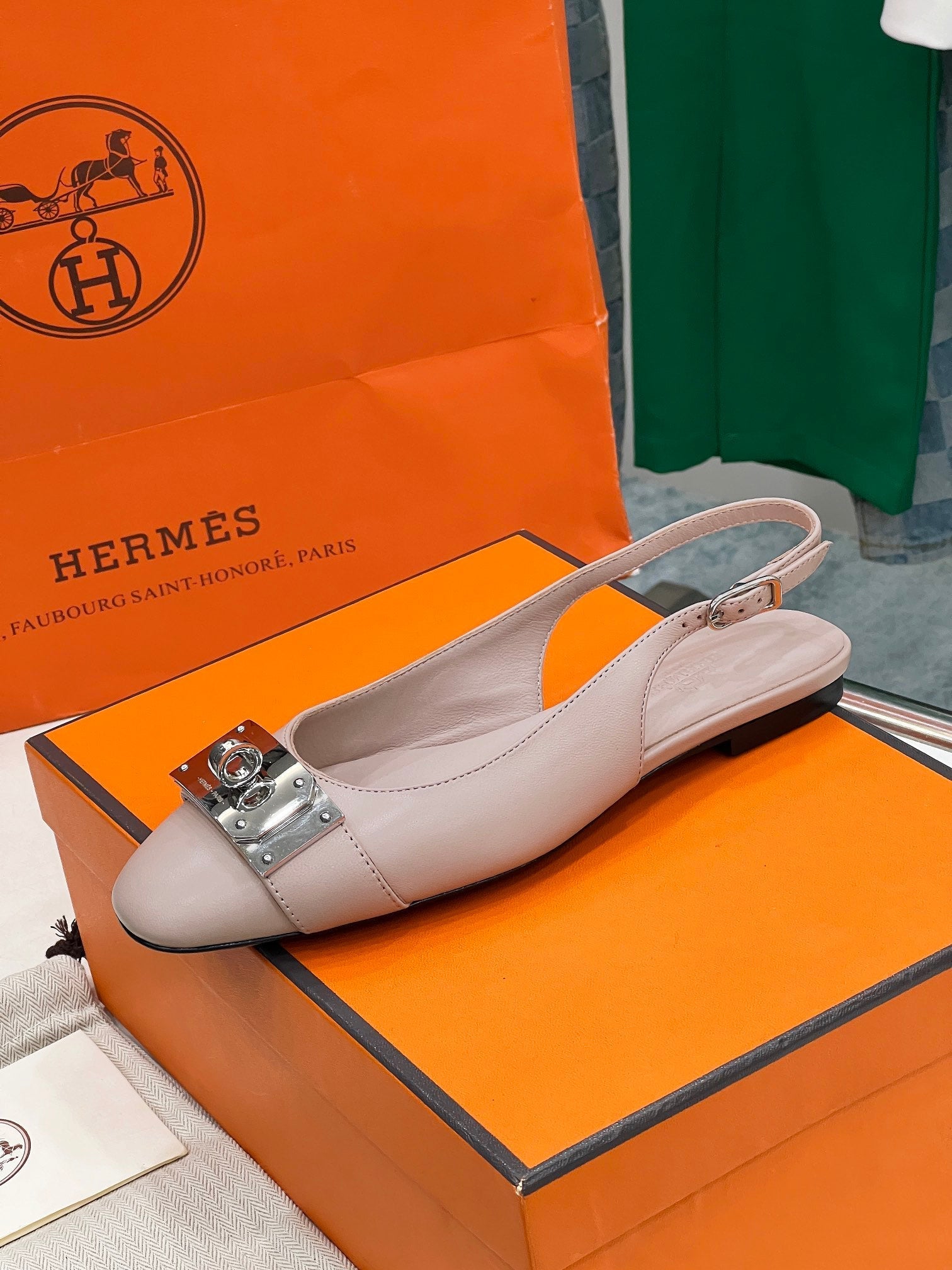 HERMES INNOCENTE SLINGBACK LIGHT PINK CALKSIN