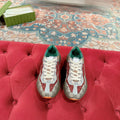 GUCCI RHYTON TRAINER LIGHT GRAY AND SCARLET CALFSKIN