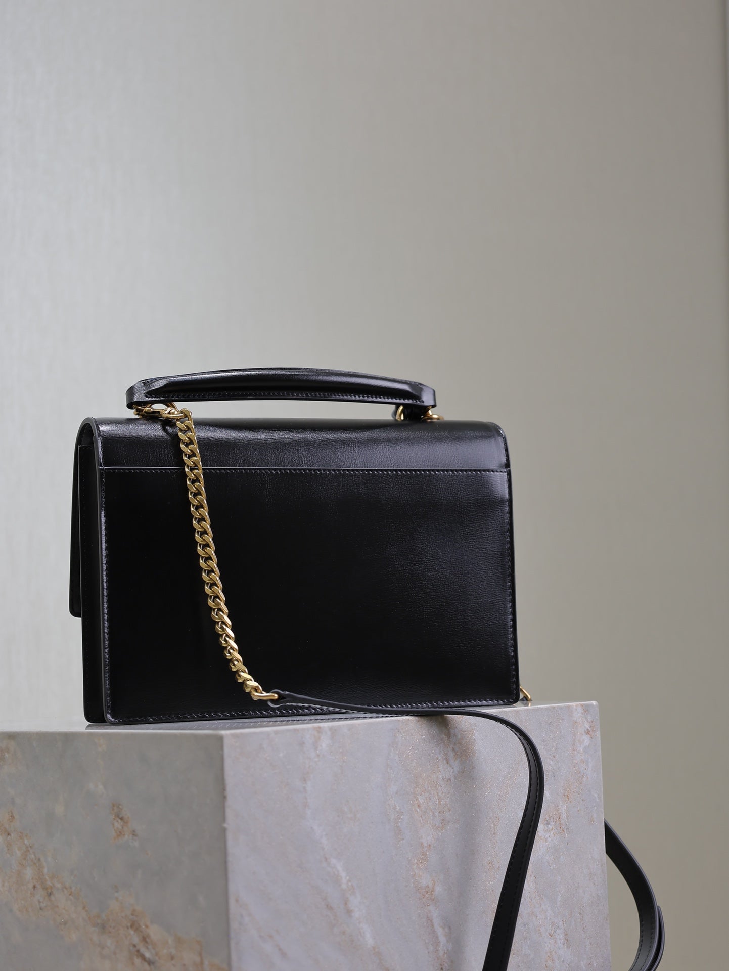 YSL 25S SUNSET MM 25 IN BLACK CALFSKIN AND CARAMEL SUEDE GOLD HARDWRE
